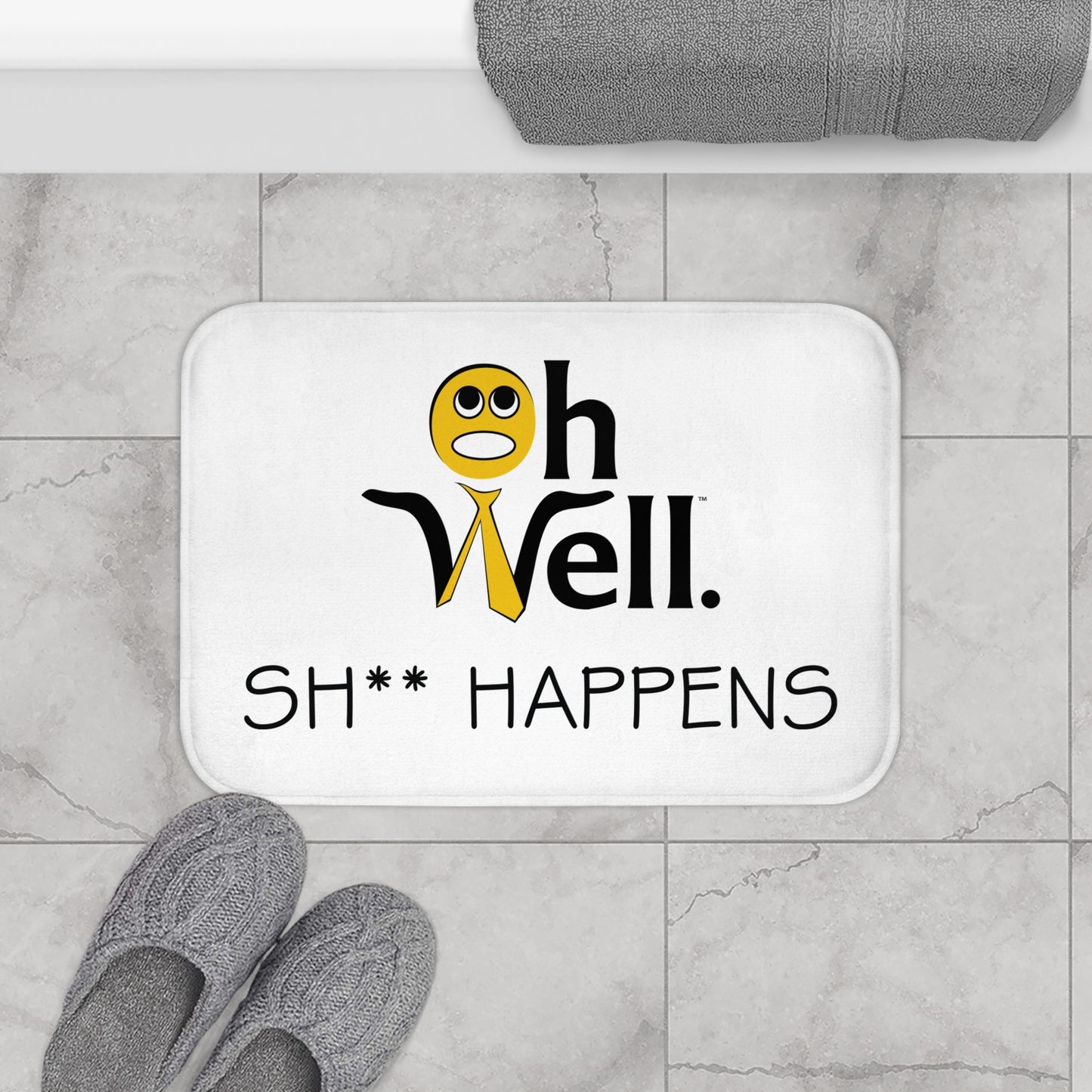 Funny Yellow Bath Mat - 'Oh Well Sh** Happens'