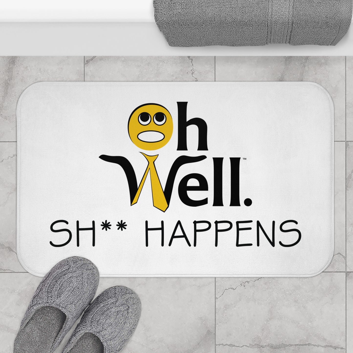 Funny Yellow Bath Mat - 'Oh Well Sh** Happens'